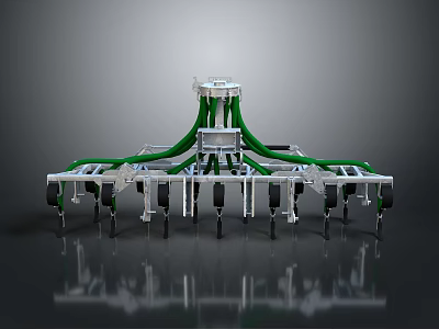 Advanced Tillage Agricultural Machinery With Green Pipes And Silver Frame Components 3d model