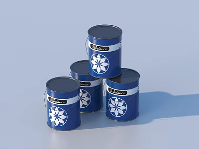 Blue Renovation Paint Cans with White Flower Design for Home Supplies 3d model