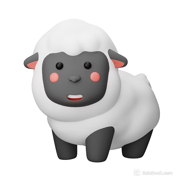Cute Cartoon Sheep Stuffed Animal With White Wool Black Face And Pink Cheeks 3d model 