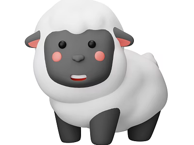 Cute Cartoon Sheep Stuffed Animal With White Wool Black Face And Pink Cheeks 3d model