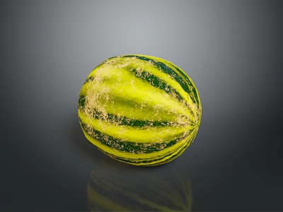 Fresh Ripe Watermelon With Green And Yellow Stripes On Smooth Surface 3d model