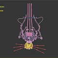 Industrial Mechanical Device With Red Vertical Rods Blue Black Structure And Pink Base