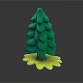 3D Rendered Stylized Green Tree with Brown Trunk Yellow Flower-like Base on Black Background