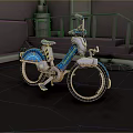 Blue Futuristic Bicycle With Tech Inspired Design In Industrial Style Background With Staircase And Pipes