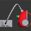 Powerful Red Electronic Vacuum Cleaner For Home Use With Gray Hose And Nozzle