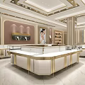 Luxury Jewelry Store Interior with Elegant Display Counters Bright Lighting and Golden Accents