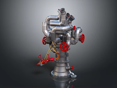 Industrial Silver Pipes Structure With Red Valve Wheels And Multiple Mechanical Components 3d model