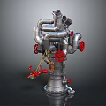 Industrial Silver Pipes Structure With Red Valve Wheels And Multiple Mechanical Components 3d model