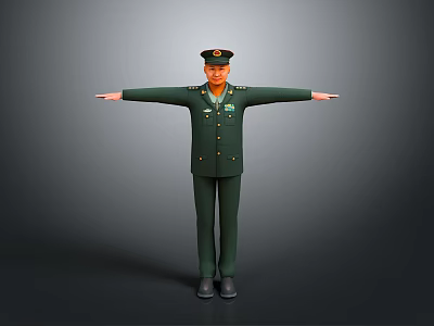 Military Uniform Figure Standing With Arms Outstretched Front View On Gray Background 3d model