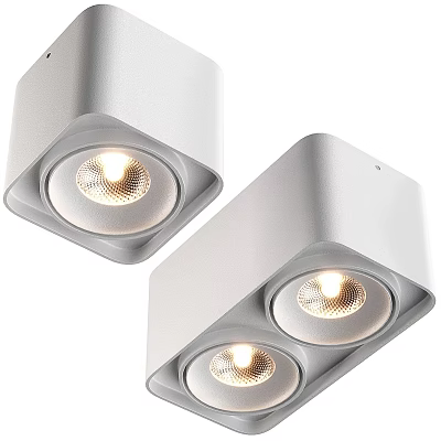 Modern Bright LED Downlights And Spotlights In Square Silver Metal Finish For Home Lighting 3d model
