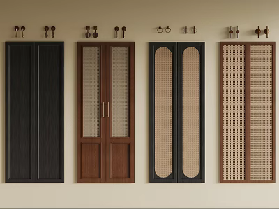 Stylish Wooden Wardrobe Doors With Various Panel Mesh And Lattice Designs 3d model