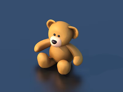 Cute Brown Teddy Bear Doll in Sitting Posture on Blue Background 3d model