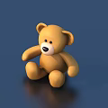 Cute Brown Teddy Bear Doll in Sitting Posture on Blue Background 3d model