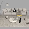 Modern Sofa and Coffee Table Set with Pillows Floor Lamp Armchair Ottoman and Rug