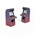 Two Retro Space Themed Arcade Machines With Purple Black Design