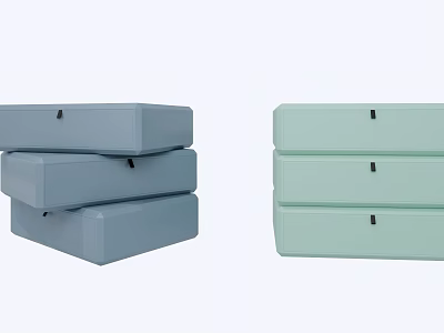 Modern Minimalist Bedside Tables in Gray and Light Green with Three Drawers Each 3d model