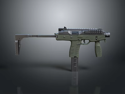 Modern Tactical Gun With Olive Green Body Grip Barrel And Magazine 3d model