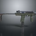 Modern Tactical Gun With Olive Green Body Grip Barrel And Magazine
