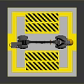 Industrial Metal Gate With Control Console Mechanical Arms And Yellow Warning Stripes Platform