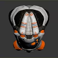 Futuristic Mechanical Weapon With Orange Wheels Transparent Mask And Gray Body Components