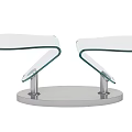 Modern Curved Glass Top Coffee Table With Sleek Silver Metal Base Design