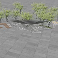 Modern Pergola Design With Seating Areas And Green Trees In Urban Plaza