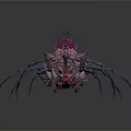 Grotesque Purple Creature Body With Exposed Organs Spiky Hair And Long Legs