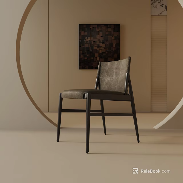 Minimalist Modern Dining Chair With Leather Seat And Black Wooden Frame In Interior Setting 3d model 