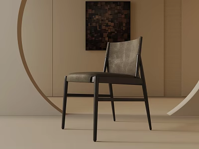 Minimalist Modern Dining Chair With Leather Seat And Black Wooden Frame In Interior Setting 3d model