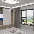Modern Dining and Living Room Interior With Pendant Lights Green Chairs And Wooden Cabinets