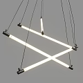 Modern Crossed Linear Chandelier Design With Illuminated LED Bars And Black Suspension Cables
