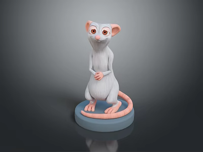 Animated Game Movie Character Grey Mouse With Large Ears Standing Pose On Blue Circular Base 3d model