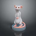Animated Game Movie Character Grey Mouse With Large Ears Standing Pose On Blue Circular Base