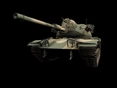 Military Tank With Long Barrel Turret And Heavy Tracks On Black Background 3d model