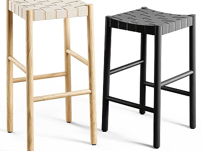 Modern Bar Stools With Light Wood And Black Finish Cross Support Design 3d model