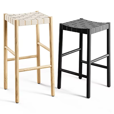 Modern Bar Stools With Light Wood And Black Finish Cross Support Design 3d model