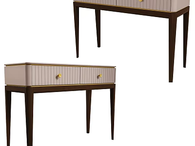 Modern Entryway Console Cabinet With Beige Top Dark Wooden Legs And Golden Handles 3d model