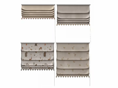 Stylish Roman Curtains In Neutral Tones With Animal Print Patterns For Home Decor 3d model
