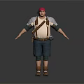Man Wearing Red Bandana White Shirt Brown Utility Belt Black Shorts And Brown Boots