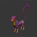 Game And Movie Fantasy Character With Purple Yellow Body Long Curved Tail And Pointed Ears