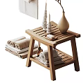 Natural Wooden Bathroom Accessories with Towels Towel Rack Stool Vase Candles and Soap