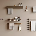 Modern Bathroom Accessories With Towel Racks Shelves Towels And Soap Dispenser