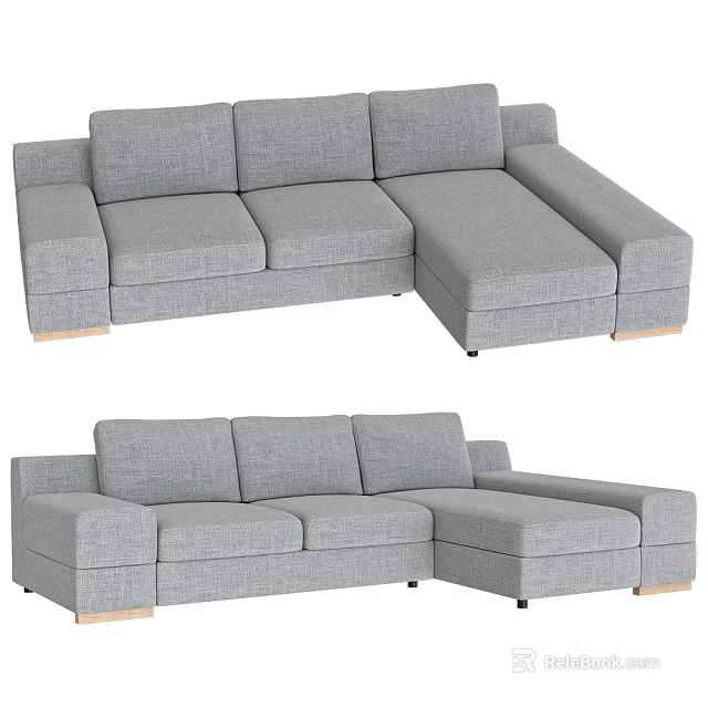 Gray L Shaped Sectional Sofa With Wooden Legs And Comfortable Seating 3d model
