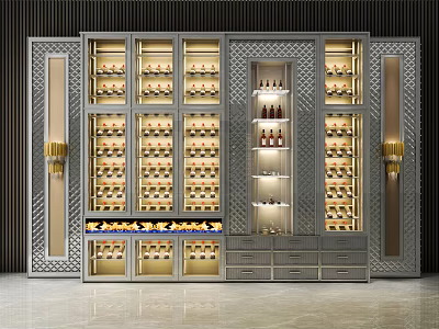 Modern Luxury Wine Cabinet With Glass Doors LED Lighting And Storage Shelves 3d model