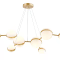 Modern Golden Chandelier with Multiple White Spherical Shades and Metal Frame