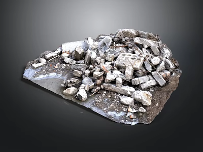 Natural Crushed Stones Pile With Irregular Shapes Against Dark Background 3d model