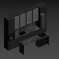 Modern Kitchen Interior Featuring Dark Cabinets Glass Doors And Marble Countertop