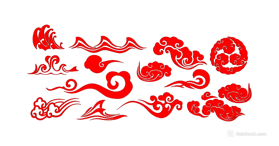 Traditional Chinese Wall Decorations With Red Cloud And Wave Patterns For Home Decor 3d model 