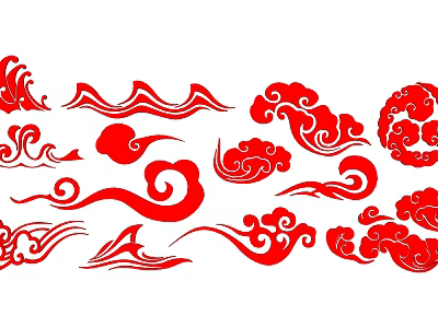 Traditional Chinese Wall Decorations With Red Cloud And Wave Patterns For Home Decor 3d model