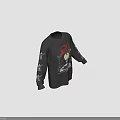 Black Long Sleeve Sweatshirt With DEATH Text Skull Graphic And Sleeve Decorations